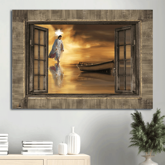 Jesus Landscape Canvas- Jesus walks on water, Wooden window, Halo infinite- Gift for Christian -  Landscape Canvas Prints, Wall Art