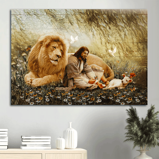 Jesus Landscape Canvas- Jesus Christ, White Dove, The Lamb of God, The Lion of Judah- Gift for Christian - Landscape Canvas Prints, Christian Wall Art