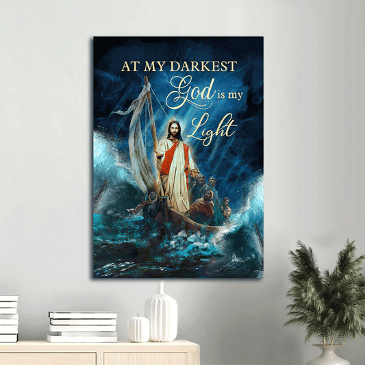 Jesus Portrait Canvas- Jesus Painting, Calming the storm- Gift for Christian-  At my darkest God is my light - Portrait Canvas Prints, Wall Art