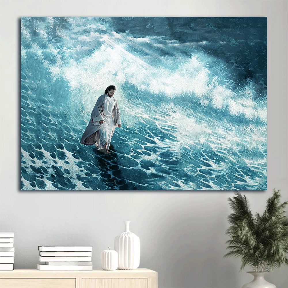 Jesus Landscape Canvas- Jesus Painting, Walking on the sea- Gift for Christian - Landscape Canvas Prints, Christian Wall Art