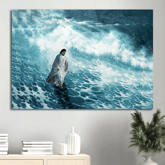 Jesus Landscape Canvas- Jesus Painting, Walking on the sea- Gift for Christian - Landscape Canvas Prints, Christian Wall Art