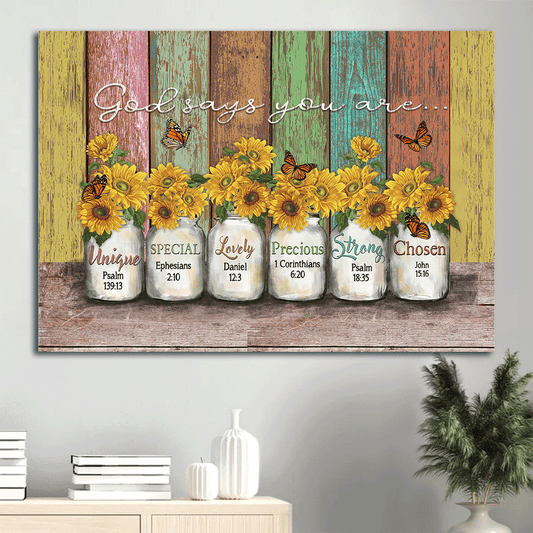 Jesus Landscape Canvas- Sunflower, Butterfly- Gift for Christian - God says you are- Landscape Canvas Prints, Wall Art