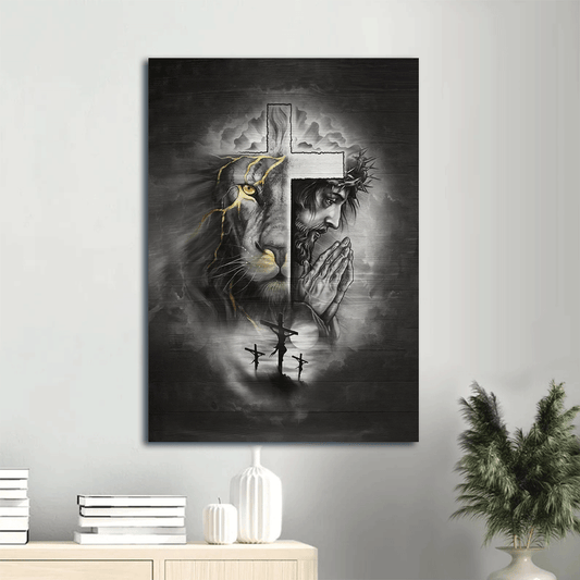Jesus Portrait Canvas- Jesus Painting, Cross, Lion of Judah, Lightning- Gift for Christian - Portrait Canvas Prints, Wall Art