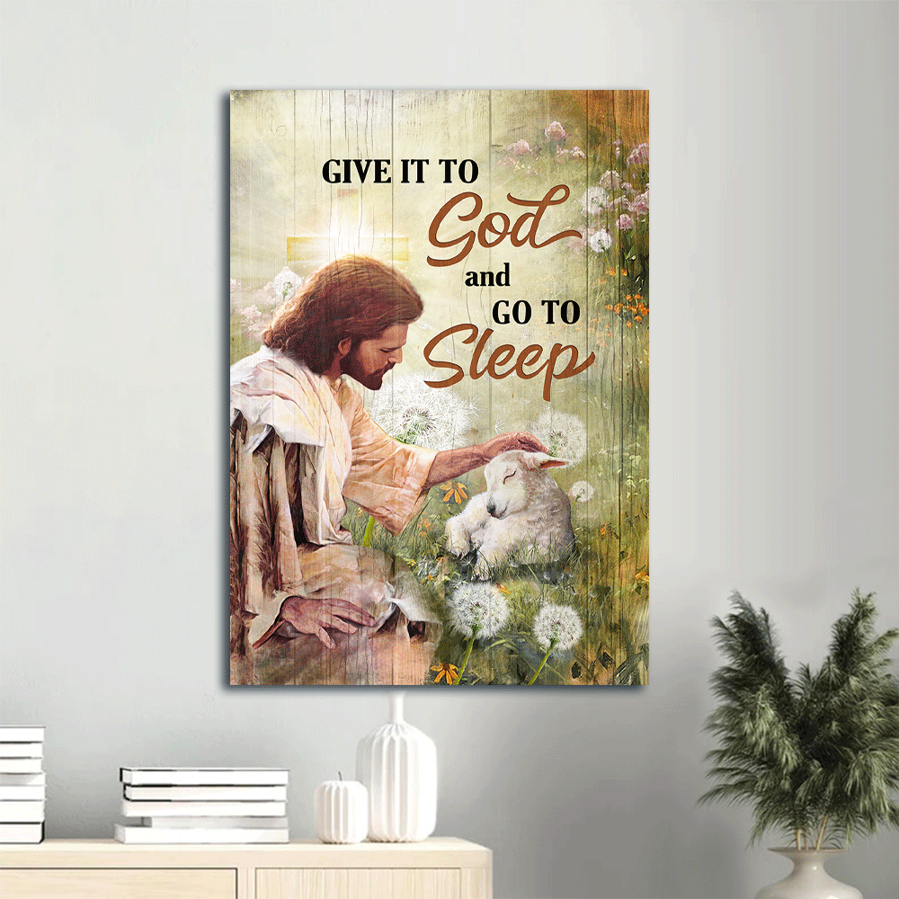 Jesus Portrait Canvas- Jesus painting- Baby lamb, Dandelion field canvas- Gift for Christian - Portrait Canvas Prints, Wall Art