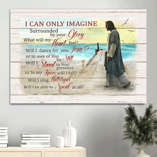 Jesus Landscape Canvas- Jesus Painting, Walking on the beach, Seagull - Gift for Christian- I can only imagine - Landscape Canvas Prints, Wall Art