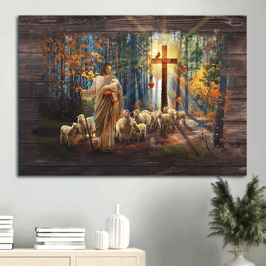 Jesus Landscape Canvas- Jesus calls, Lamb of God, Amazing forest, Cross symbol canvas- Gift for Christian- Landscape Canvas Prints, Christian Wall Art