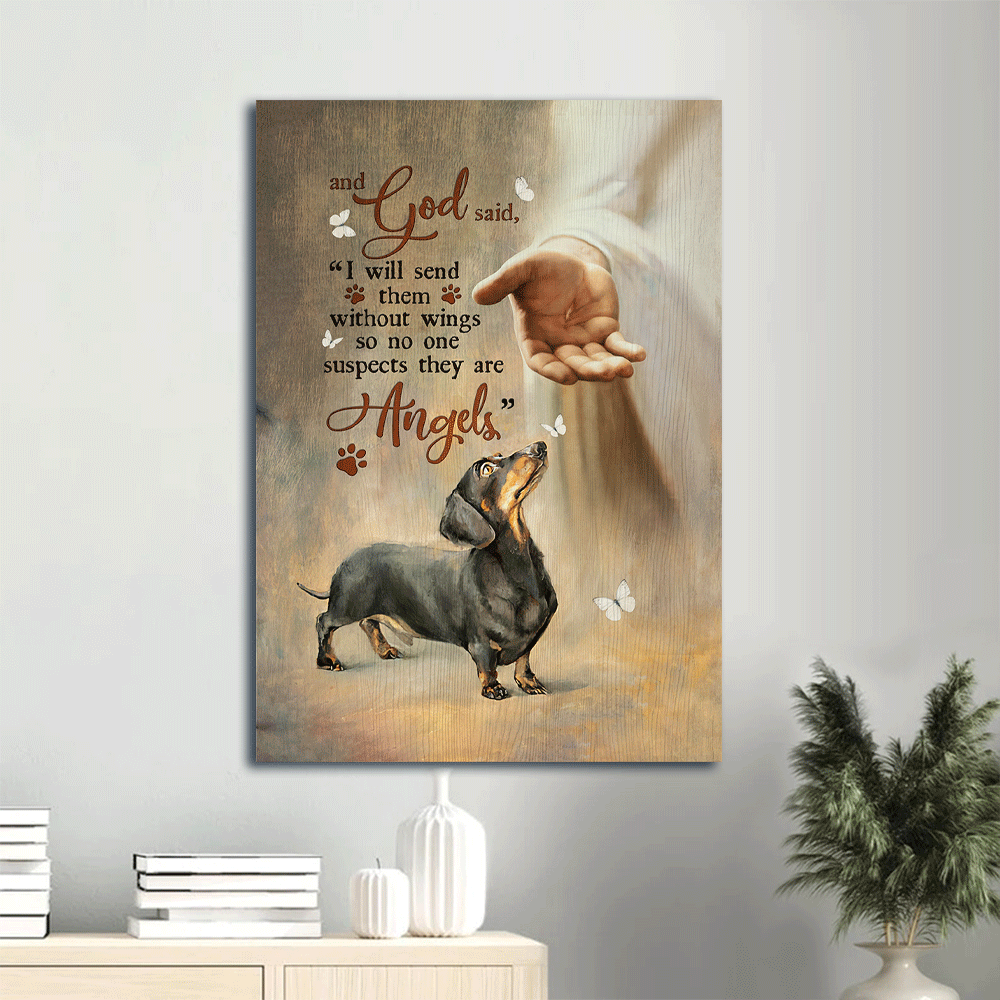 Heaven Portrait Canvas - Jesus hand, Dachshund dog, Pawprints Portrait Canvas - Memorial Gift For Family Members - They are angels Portrait Canvas