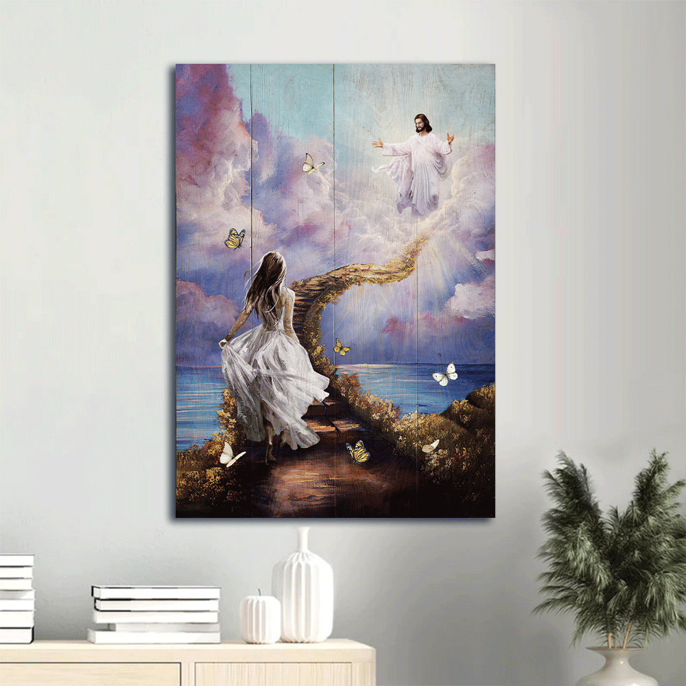 Jesus Portrait Canvas- Jesus painting, Beautiful girl drawing, Path to heaven, Jesus is waiting canvas- Gift for Christian - Portrait Canvas Prints, Christian Wall Art