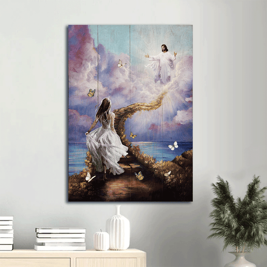 Jesus Portrait Canvas- Jesus painting, Beautiful girl drawing, Path to heaven, Jesus is waiting canvas- Gift for Christian - Portrait Canvas Prints, Christian Wall Art