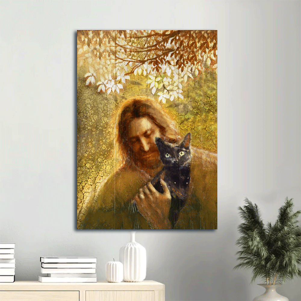 Jesus Portrait Canvas- Jesus painting, Black cat, Apricot blossom, Living room artwork - Gift for Christian -  Portrait Canvas Prints, Wall Art