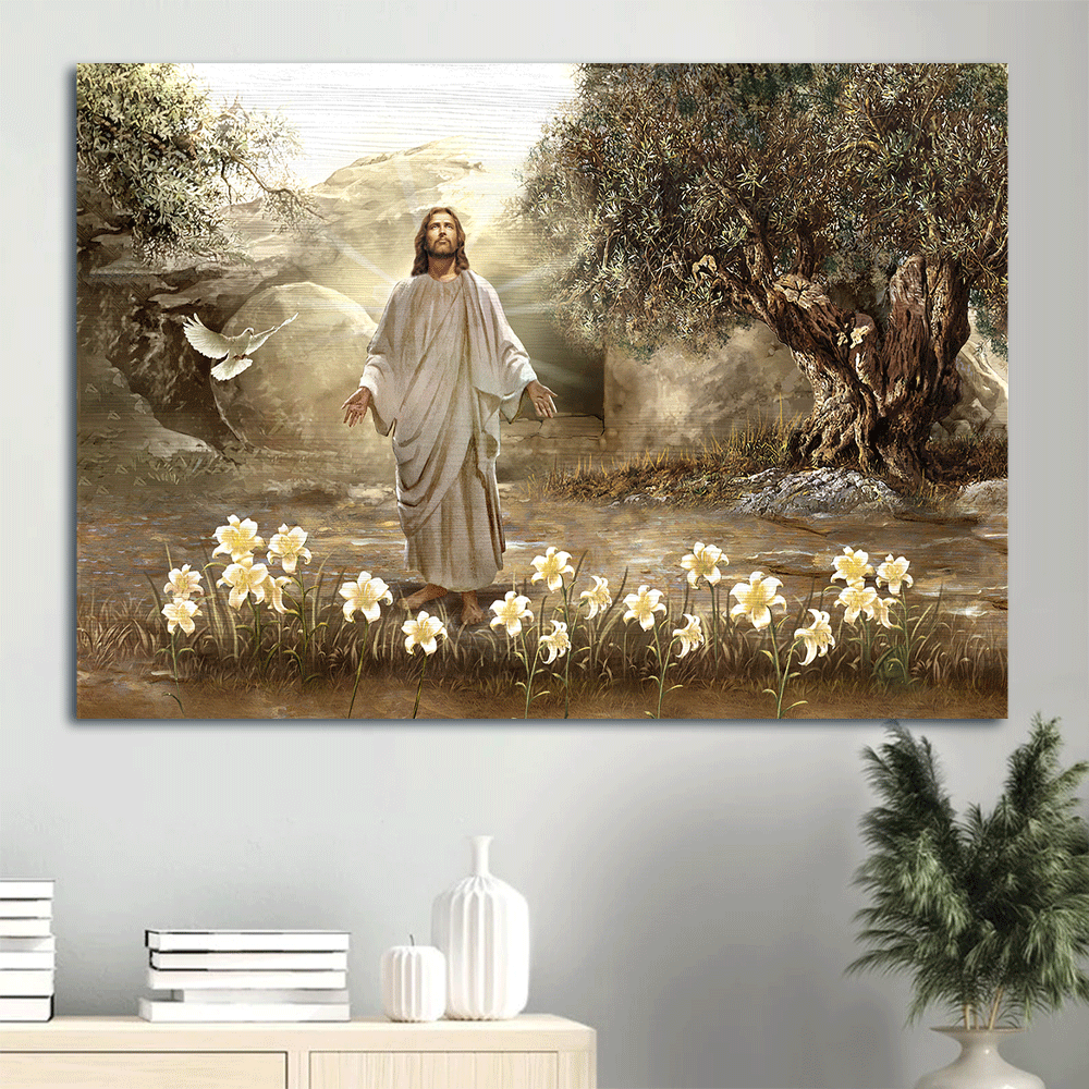 Jesus Landscape Canvas- Jesus painting, Dove of peace, Meadow landscape, A new day has come- Gift for Christian - Landscape Canvas Prints, Christian Wall Art