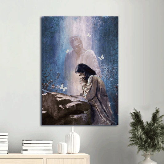 Jesus Portrait Canvas- Jesus painting, Forest painting, Praying with God, White butterfly- Gift for Christian -  Portrait Canvas Prints, Christian Wall Art