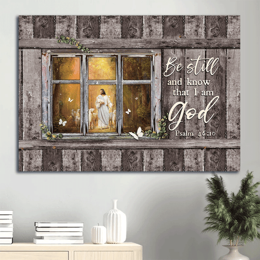 Jesus Landscape Canvas- Jesus painting, In the forest with the lambs, Lamb of God- Gift for Christian- Be still and know that I am God - Landscape Canvas