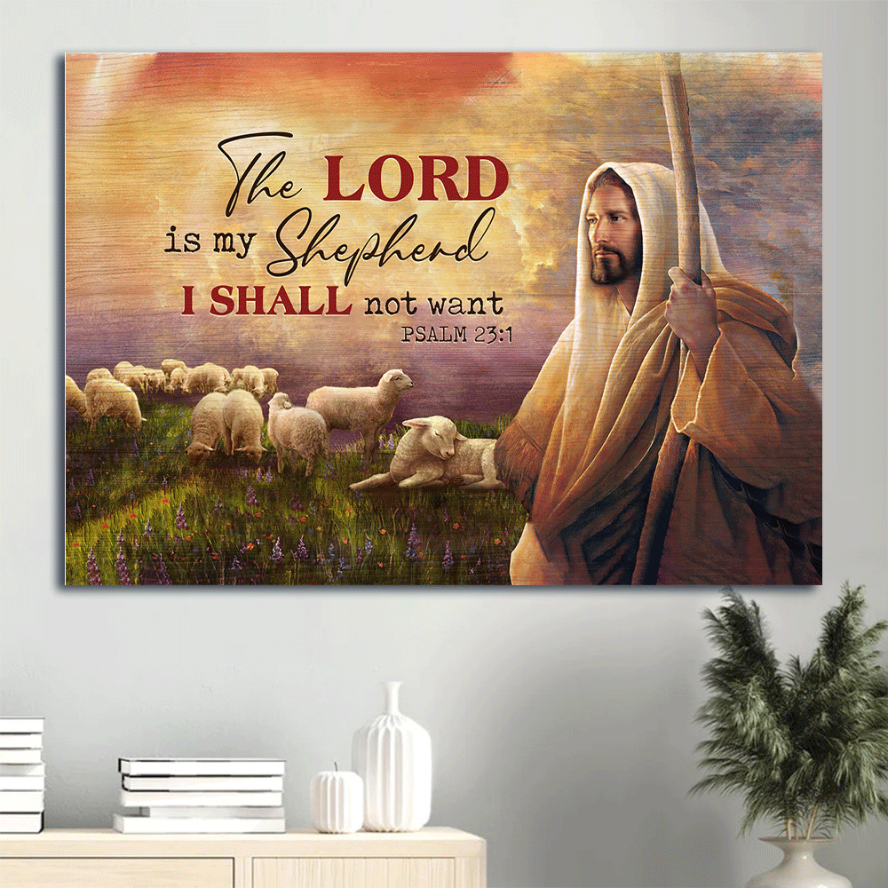 Jesus Landscape Canvas- Jesus painting, Jesus and the lambs of God, Meadow land canvas- Gift for Christian- The Lord is my Shepherd - Landscape Canvas Prints, Christian Wall Art