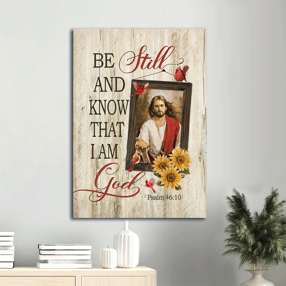 Jesus painting, Jesus calls, Red cardinal, Sunflower painting canvas- Gift for Christian- Be still and know that I am God - Portrait Canvas Prints, Wall Art