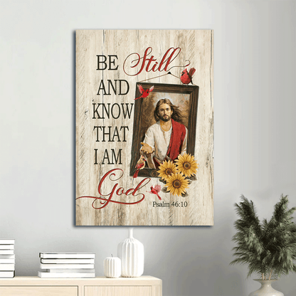 Jesus painting, Jesus calls, Red cardinal, Sunflower painting canvas- Gift for Christian- Be still and know that I am God - Portrait Canvas Prints, Wall Art