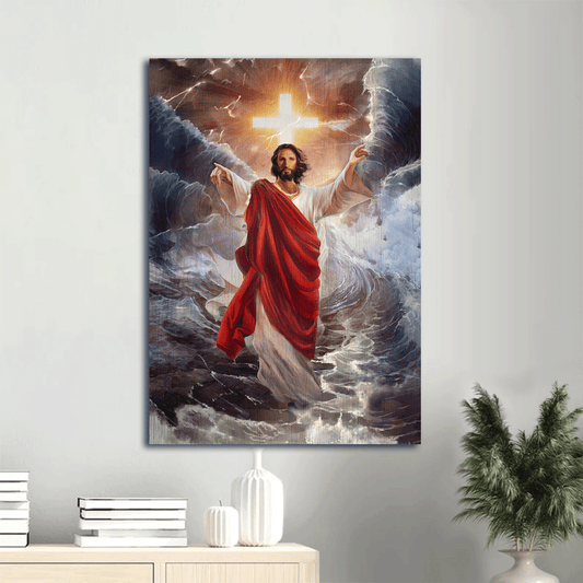 Jesus Portrait Canvas- Jesus painting, Jesus walks on water, Cross light canvas- Gift for Christian- Portrait Canvas Prints, Christian Wall Art