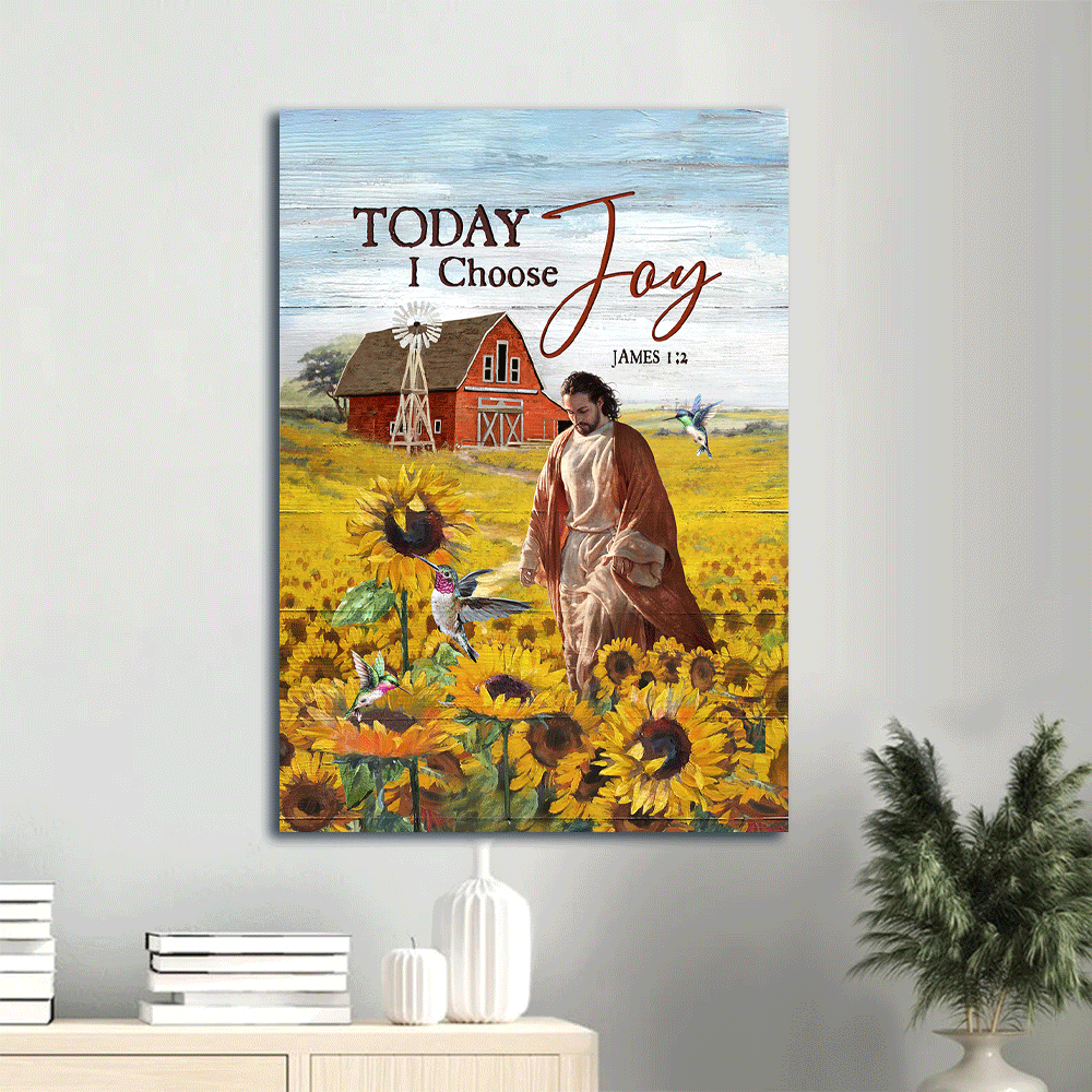 Jesus Portrait Canvas- Jesus painting, Sunflower field, Awesome hummingbird canvas- Gift for Christian- Today I choose joy -  Portrait Canvas Prints, Christian Wall Art