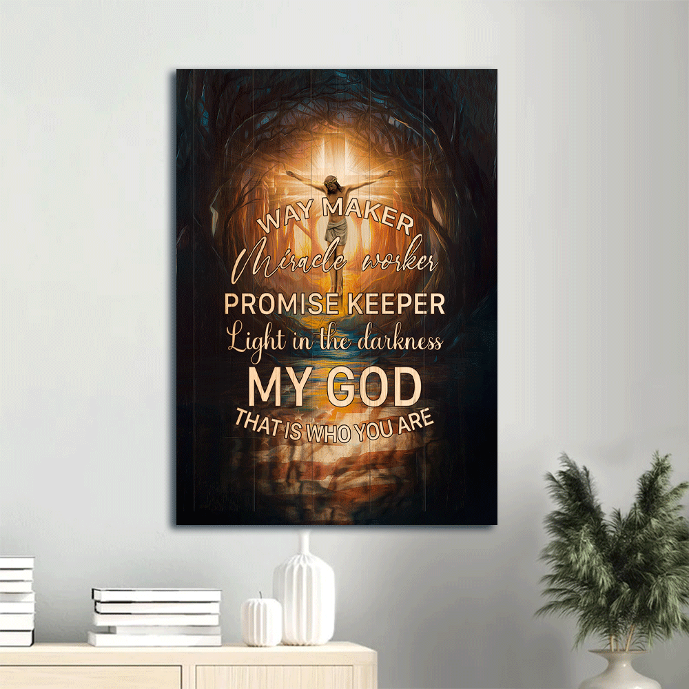 Jesus Portrait Canvas- Jesus painting, The cross of light, In the forest- Gift for Christian- My God is the light in the darkness - Portrait Canvas Prints, Wall Art