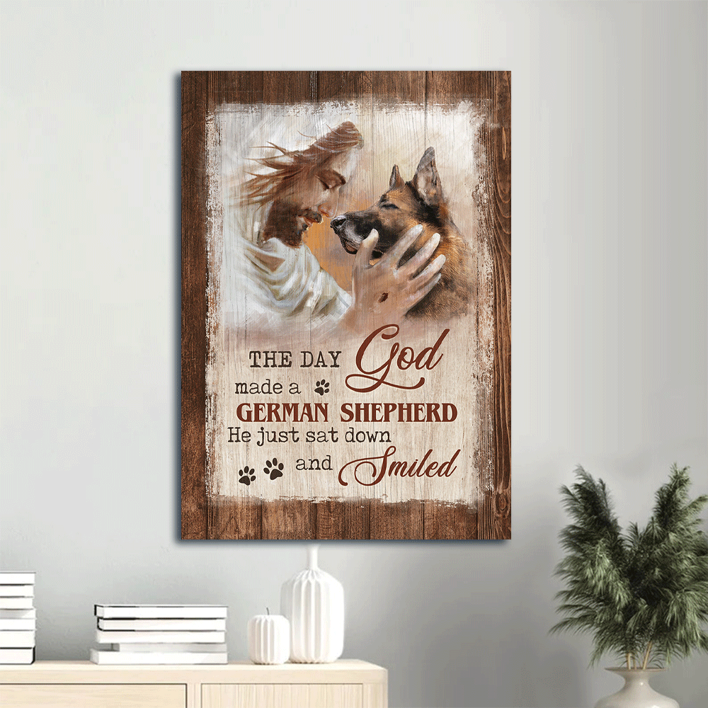 Jesus Portrait Canvas- Jesus painting, German Shepherd - Gift for Christian, Dog lover- The day God made a German Shepherd - Portrait Canvas Prints, Christian Wall Art