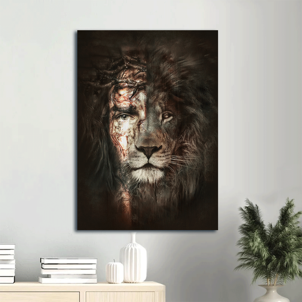 Jesus Portrait Canvas- Jesus painting, The lion of Judah, The perfect combination- Gift for Christian - Portrait Canvas Prints, Wall Art