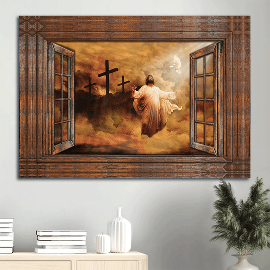Jesus Landscape Canvas- Jesus painting, The rugged cross, Heaven's light, Praying to God- Gift for Christian - Landscape Canvas Prints, Christian Wall Art