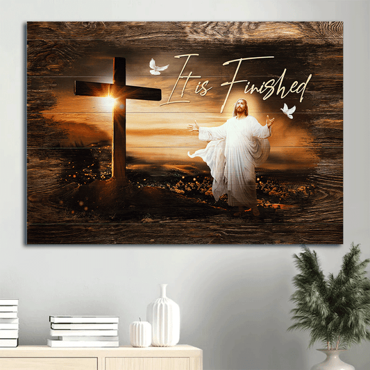 Jesus Landscape Canvas- Jesus painting, The rugged cross, It is finished- Gift for Christian - Landscape Canvas Prints, Christian Wall Art