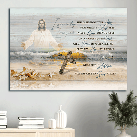 Jesus Landscape Canvas- Jesus painting, The rugged cross, Seashore painting- Gift for Christian - I can only imagine - Landscape Canvas Prints, Christian Wall Art
