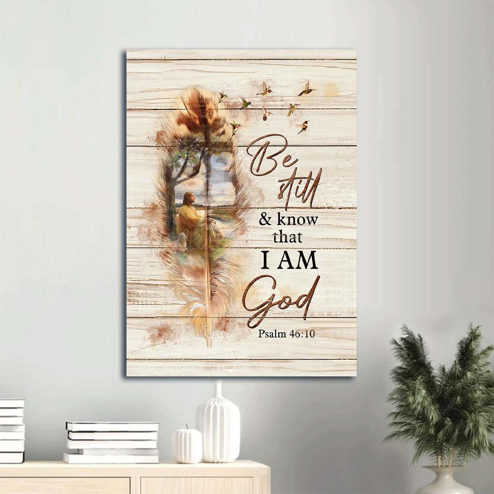 Jesus Portrait Canvas- Jesus painting, Under the old tree, Hummingbird- Gift for Christian- Be still and know that I am God - Portrait Canvas Prints, Christian Wall Art