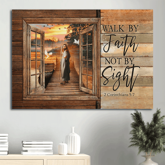 Jesus Landscape Canvas- Jesus painting, Walking with Jesus, River landscape- Gift for Christian- Walk by faith Not by sight - Landscape Canvas Prints, Christian Wall Art