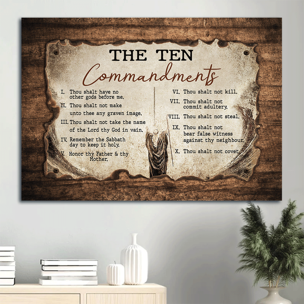 Jesus Landscape Canvas- Jesus painting, Wooden background- Gift for Christian- The ten commandments - Landscape Canvas Prints, Christian Wall Art