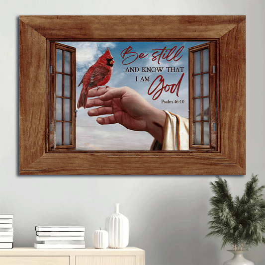 Jesus Landscape Canvas- Jesus's hand painting, Pretty cardinal- Gift for Christian- Be still and know that I am God - Landscape Canvas Prints, Christian Wall Art