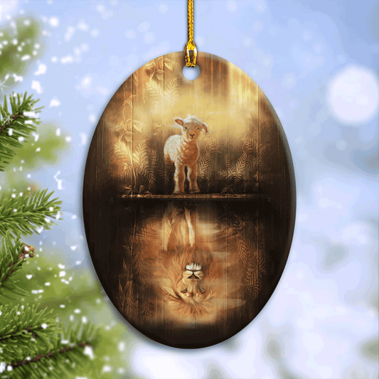 Jesus Oval Ceramic Ornament- Lamb To Lion Oval Ceramic Ornament - Christian Gift