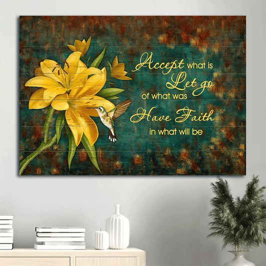 Jesus Landscape Canvas- Lily flower, Hummingbird- Gift for Christian - Accept what is - Landscape Canvas Prints, Wall Art