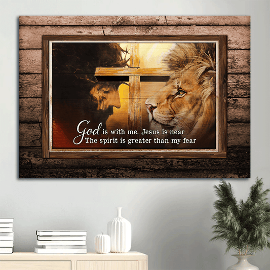 Jesus Landscape Canvas- Lion of Judah, Big cross, The life of Jesus canvas- Gift for Christian-  God is with me, Jesus is near - Landscape Canvas Prints, Christian Wall Art