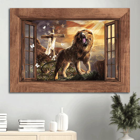 Jesus Landscape Canvas- Lion of Judah, Cross, American flag, Roaring lion canvas- Gift for Christian - Landscape Canvas Prints, Wall Art