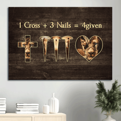 Jesus Landscape Canvas- Lion of Judah, Jesus painting, 1 Cross 3 Nails, Forgiven- Gift for Christian -  Landscape Canvas Prints, Christian Wall Art