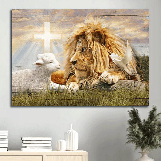 Jesus Landscape Canvas- Lion of Judah, Lamb of God, The amazing encounter, White dove - Gift for Christian - Landscape Canvas Prints, Wall Art