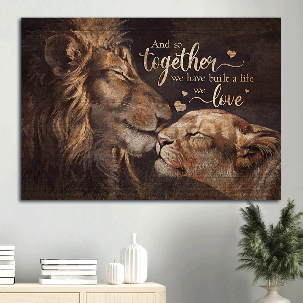 Couple Landscape Canvas - Lion painting, Lion couple Landscape Canvas - Gift For Couple, Spouse, Lover -  Together we have built a life we love Landscape Canvas