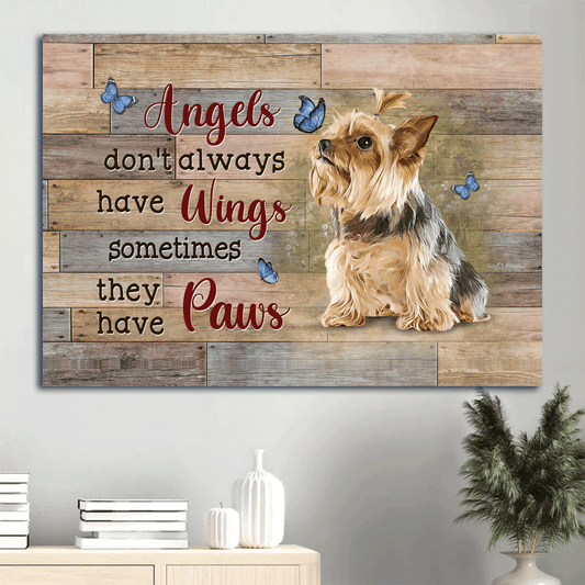 Memorial Landscape Canvas- Little Yorkshire Terrier, Blue butterfly- Gift for members family- Angels don't always have wings - Heaven Landscape Canvas Prints, Wall Art