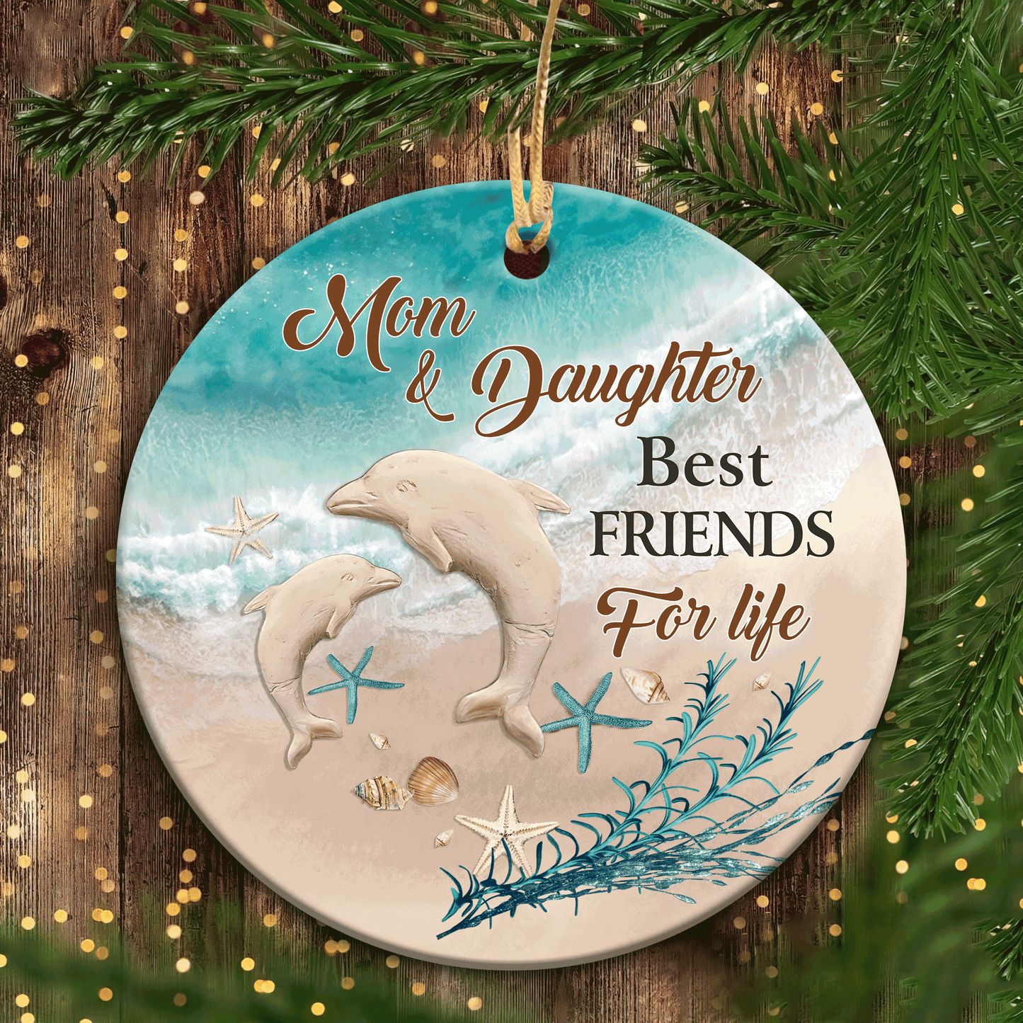 Christmas Gifts For Daughter From Mom, Mom To Daughter Christmas Ceramic Ornament, Dolphins on Beach Family Ornaments, Best Friend For Life
