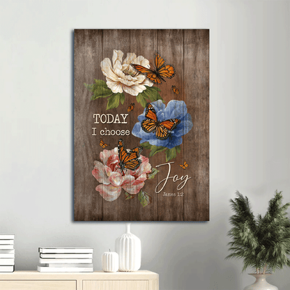 Jesus Portrait Canvas- Monarch butterfly, Colorful camellia, Sweet garden canvas- Gift for Christian- Today I choose joy - Portrait Canvas Prints, Christian Wall Art