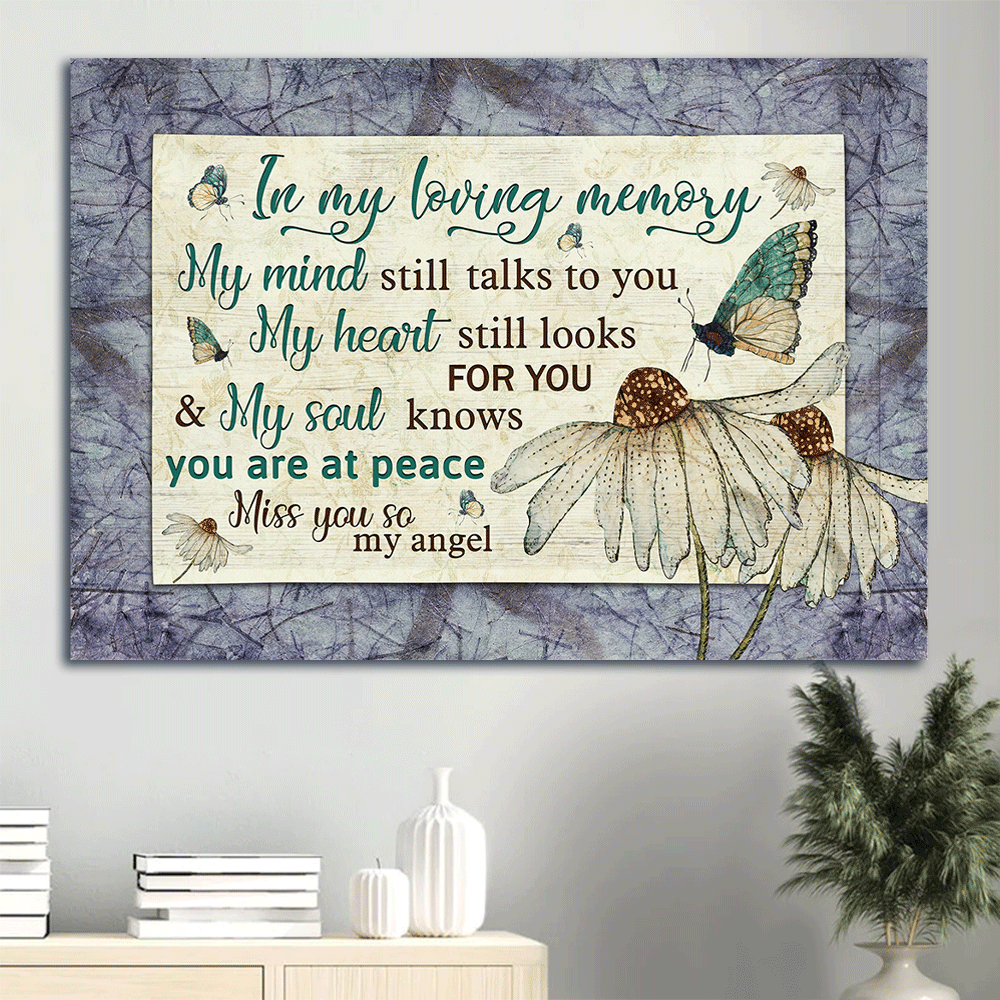 Memorial Landscape Canvas- Butterfly drawing, White flower painting- Gift for members family- My heart still looks for you - Heaven Landscape Canvas Prints, Wall Art