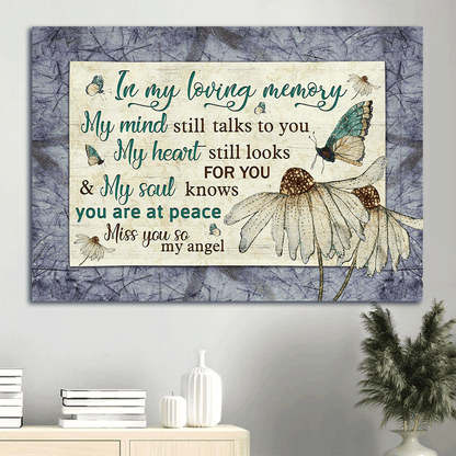 Memorial Landscape Canvas- Butterfly drawing, White flower painting- Gift for members family- My heart still looks for you - Heaven Landscape Canvas Prints, Wall Art