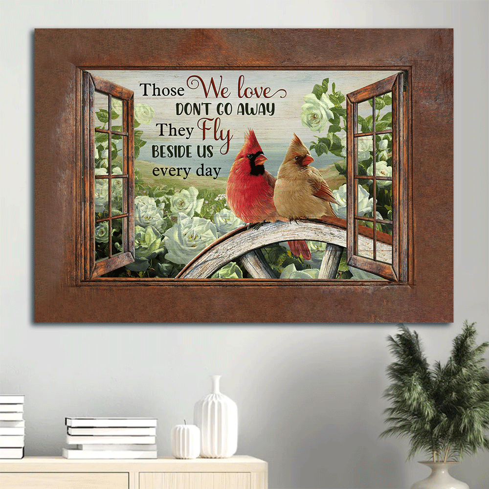 Memorial Landscape Canvas- Northern cardinal, White rose, Window frame- Gift for Christian- Those we love don't go away - Heaven Landscape Canvas Prints, Wall Art