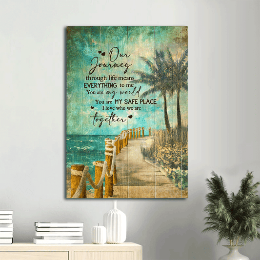 Couple Portrait Canvas - Ocean view, Blue sky painting, Road by the Sea Portrait Canvas - Gift For Couple, Spouse, Lover -  You are my world Portrait Canvas