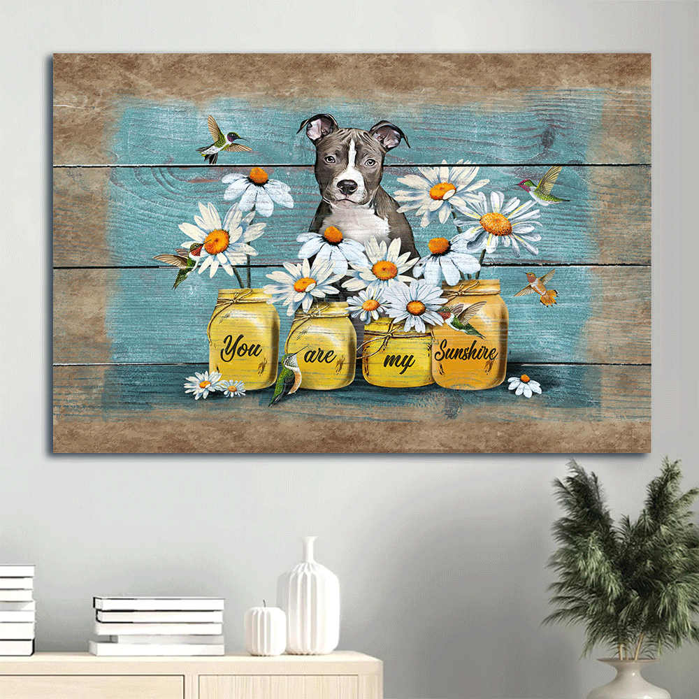 Pit Bull  Landscape Canvas - Pitt Bull Painting, Daisy Flowers, Hummingbird - Gift For Pitt Bull LoverYou Are My Sunshine