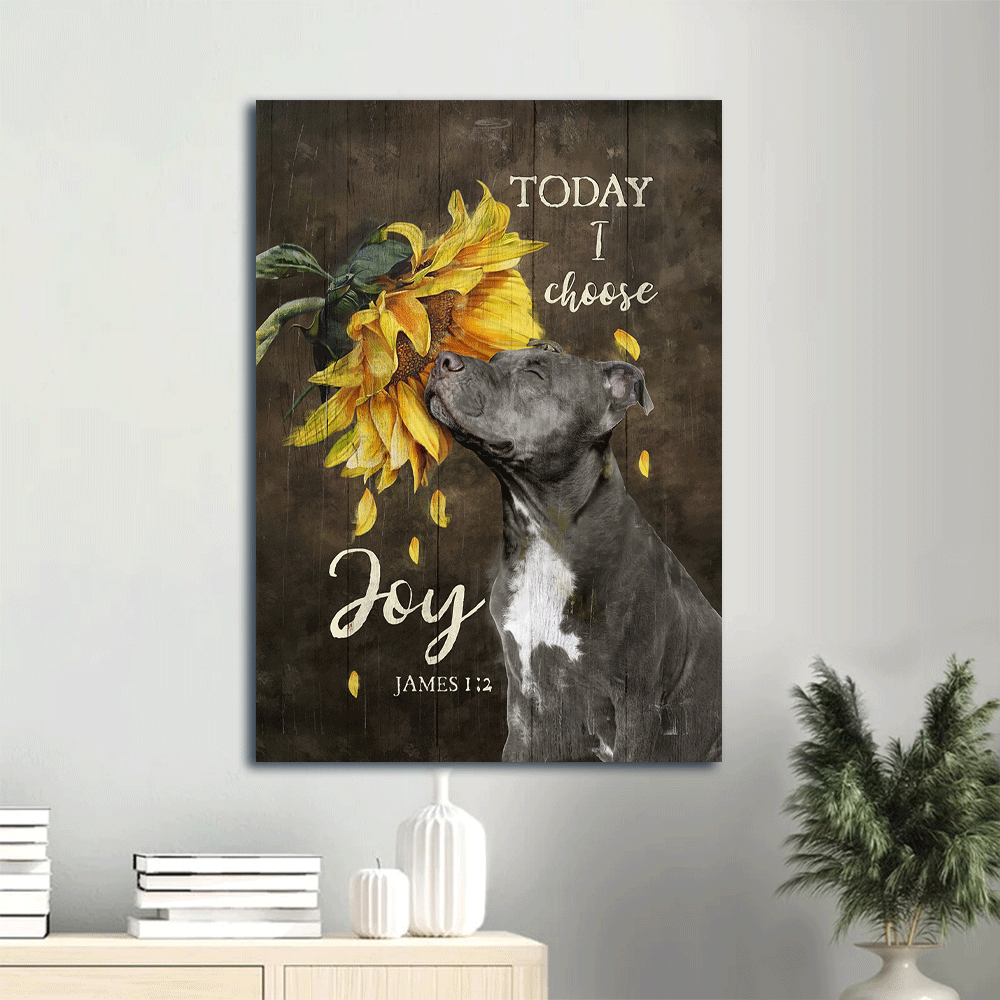 Pitbull Portrait Canvas- Pitbull, Sunflower, Today I choose joy - Gift for dog lover- Dog Portrait Canvas Prints, Wall Art