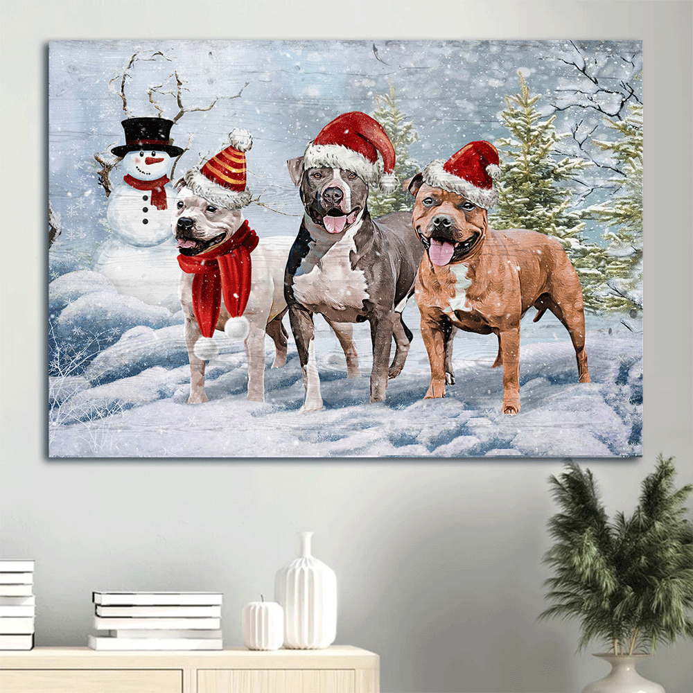 Pitbull Landscape Canvas- Pitbull wearing Santa hat canvas- Gift for dog lover - Dog Landscape Canvas Prints, Wall Art