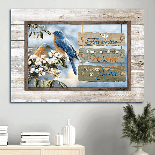 Jesus Landscape Canvas- Pretty Eastern bluebird, Jasmine forest- Gift for Christian- My favorite place in all the world - Landscape Canvas Prints, Christian Wall Art
